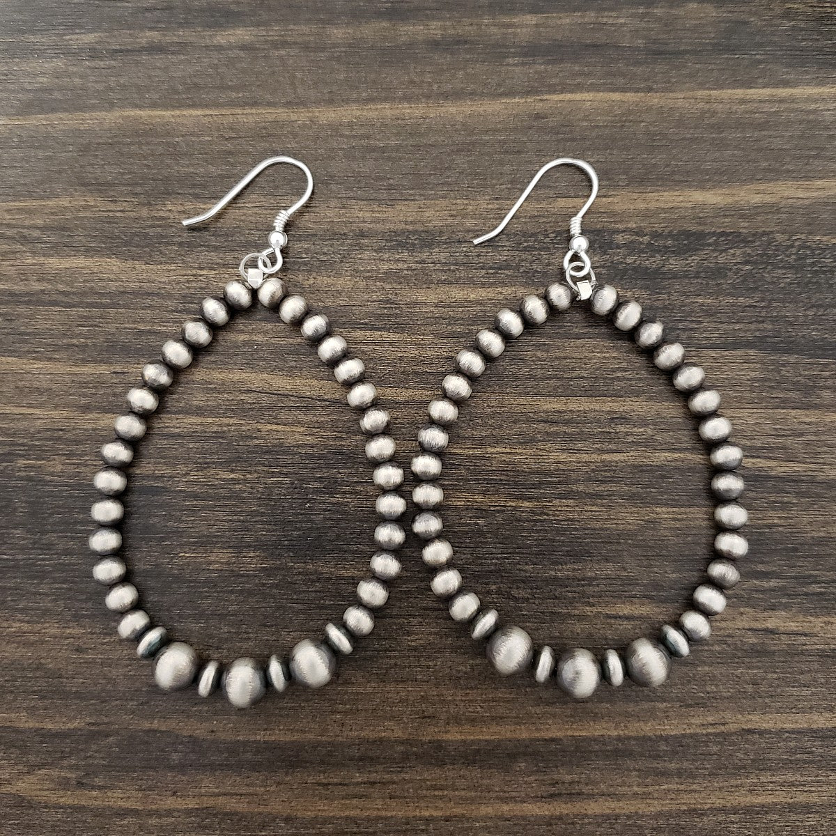 3 Diameter Big Round Hoop Earrings Sterling Silver Beads Navajo Pearls,  Boho Southwest Jewelry