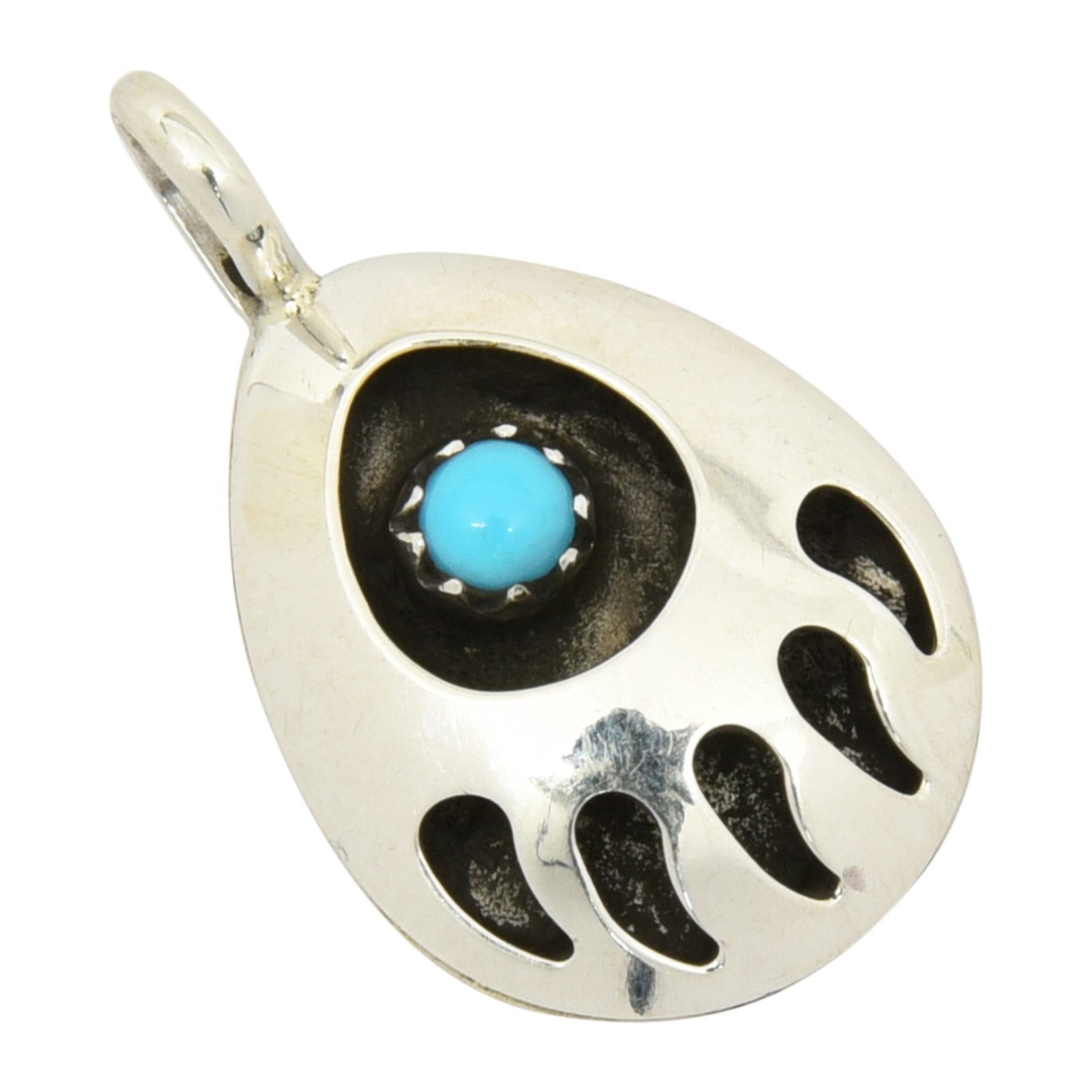 Leta Parker Turquoise Small Bear Paw Pendant Navajo Sterling Silver